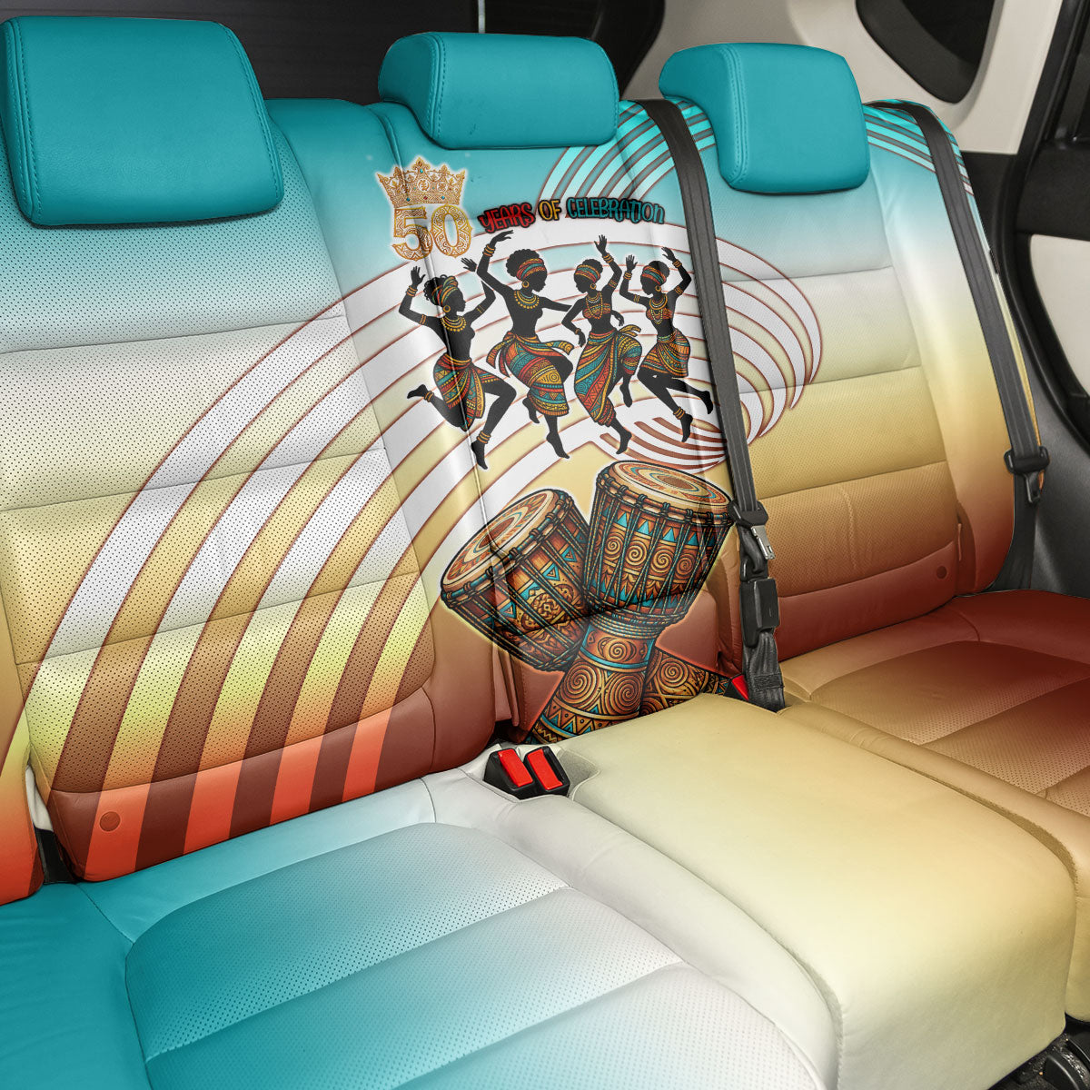 African 50th Birthday Back Car Seat Cover Vibrant Tribal Celebration Drums Vintage 1976