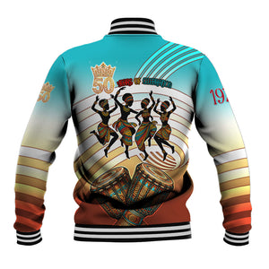 African 50th Birthday Baseball Jacket Vibrant Tribal Celebration Drums Vintage 1976