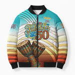 African 50th Birthday Bomber Puffer Jacket Vibrant Tribal Celebration Drums Vintage 1976