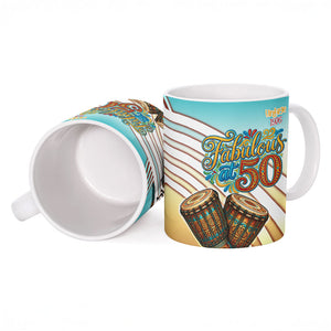 African 50th Birthday Ceramic Mug Vibrant Tribal Celebration Drums Vintage 1976