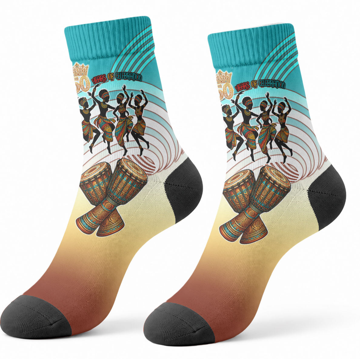 African 50th Birthday Crew Socks Vibrant Tribal Celebration Drums Vintage 1976