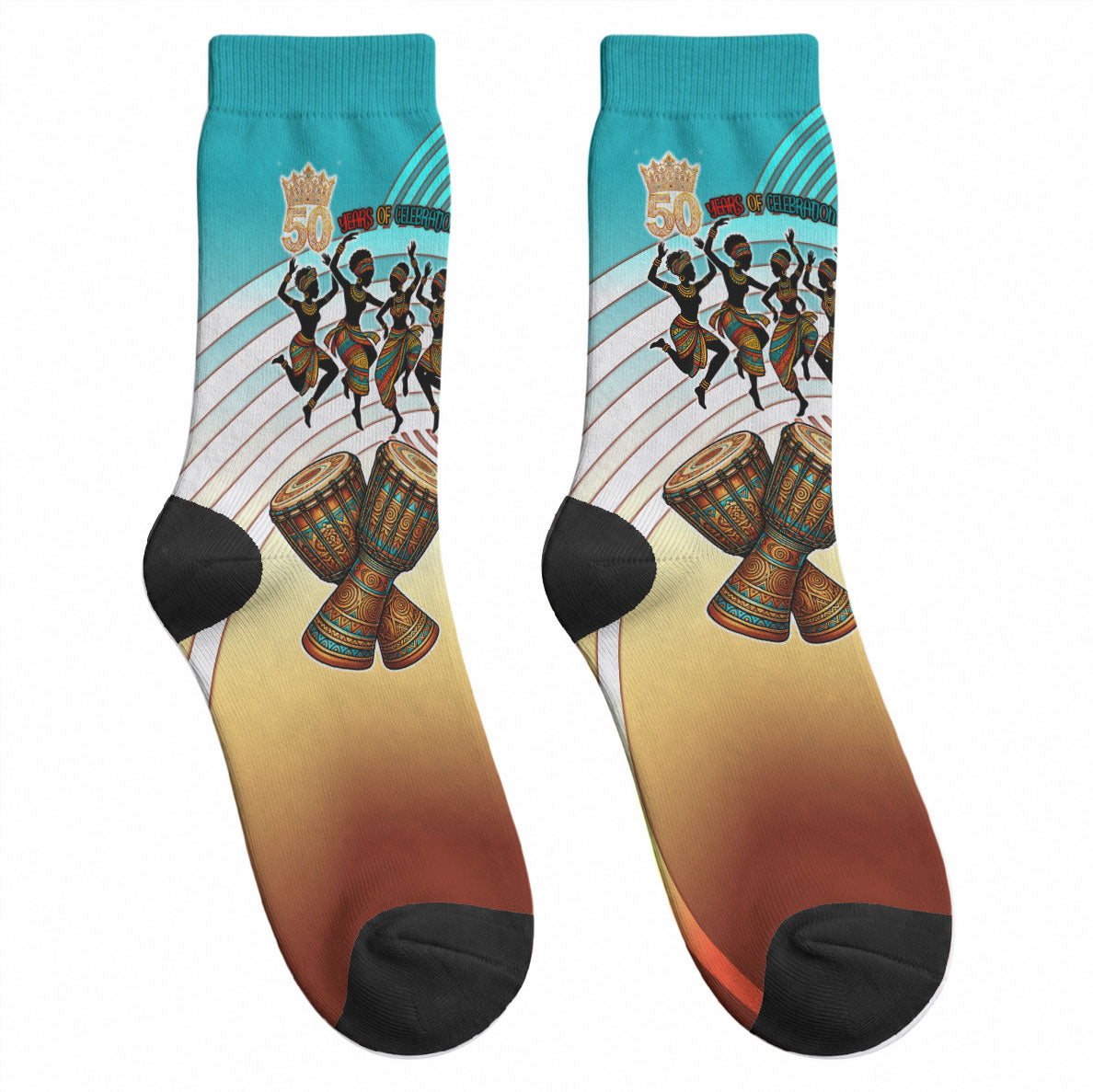 African 50th Birthday Crew Socks Vibrant Tribal Celebration Drums Vintage 1976