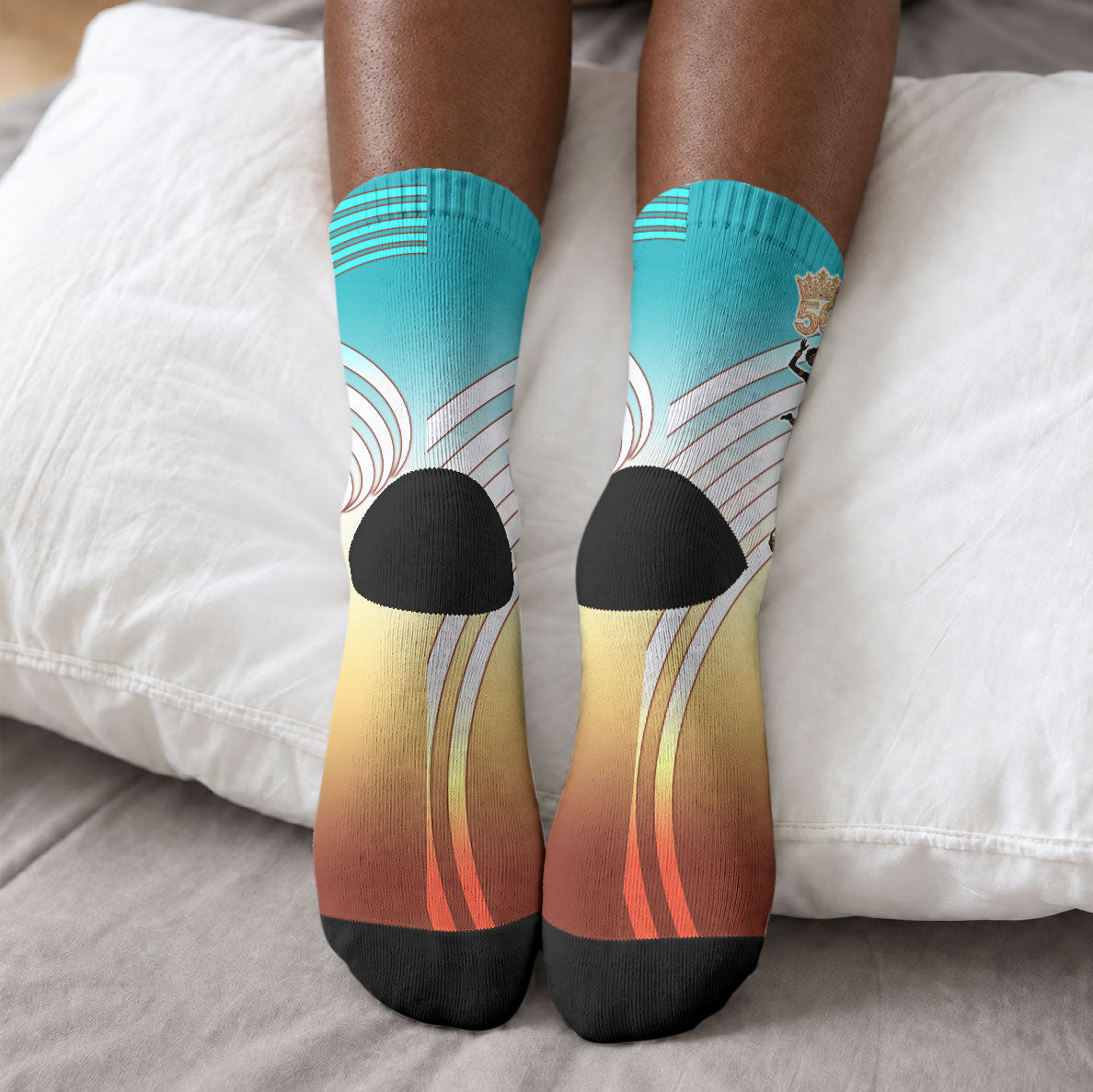 African 50th Birthday Crew Socks Vibrant Tribal Celebration Drums Vintage 1976