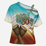 African 50th Birthday Cross Shoulder Shirt Vibrant Tribal Celebration Drums Vintage 1976