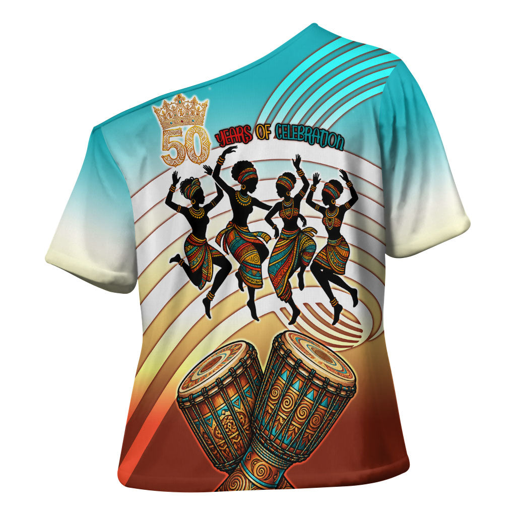 African 50th Birthday Cross Shoulder Shirt Vibrant Tribal Celebration Drums Vintage 1976