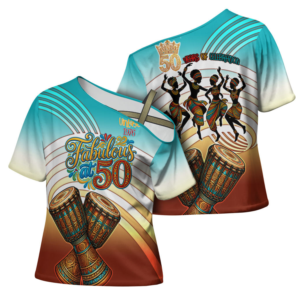African 50th Birthday Cross Shoulder Shirt Vibrant Tribal Celebration Drums Vintage 1976