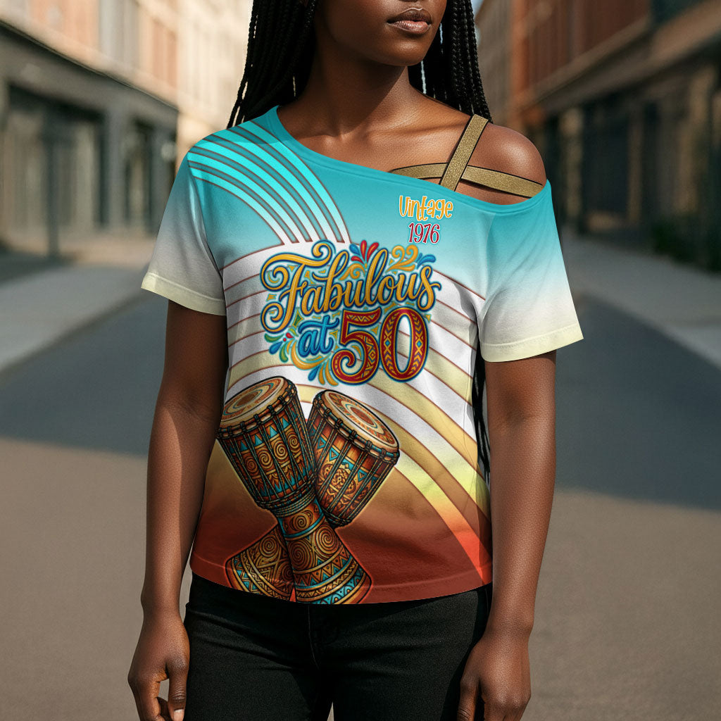 African 50th Birthday Cross Shoulder Shirt Vibrant Tribal Celebration Drums Vintage 1976