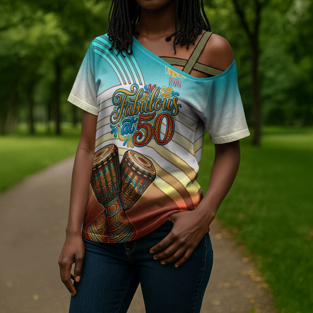 African 50th Birthday Cross Shoulder Shirt Vibrant Tribal Celebration Drums Vintage 1976