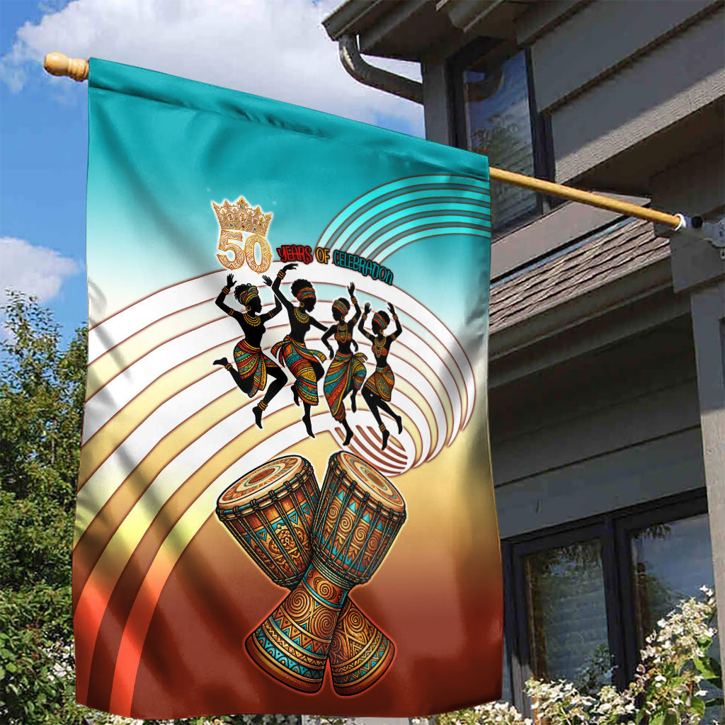 African 50th Birthday Garden Flag Vibrant Tribal Celebration Drums Vintage 1976
