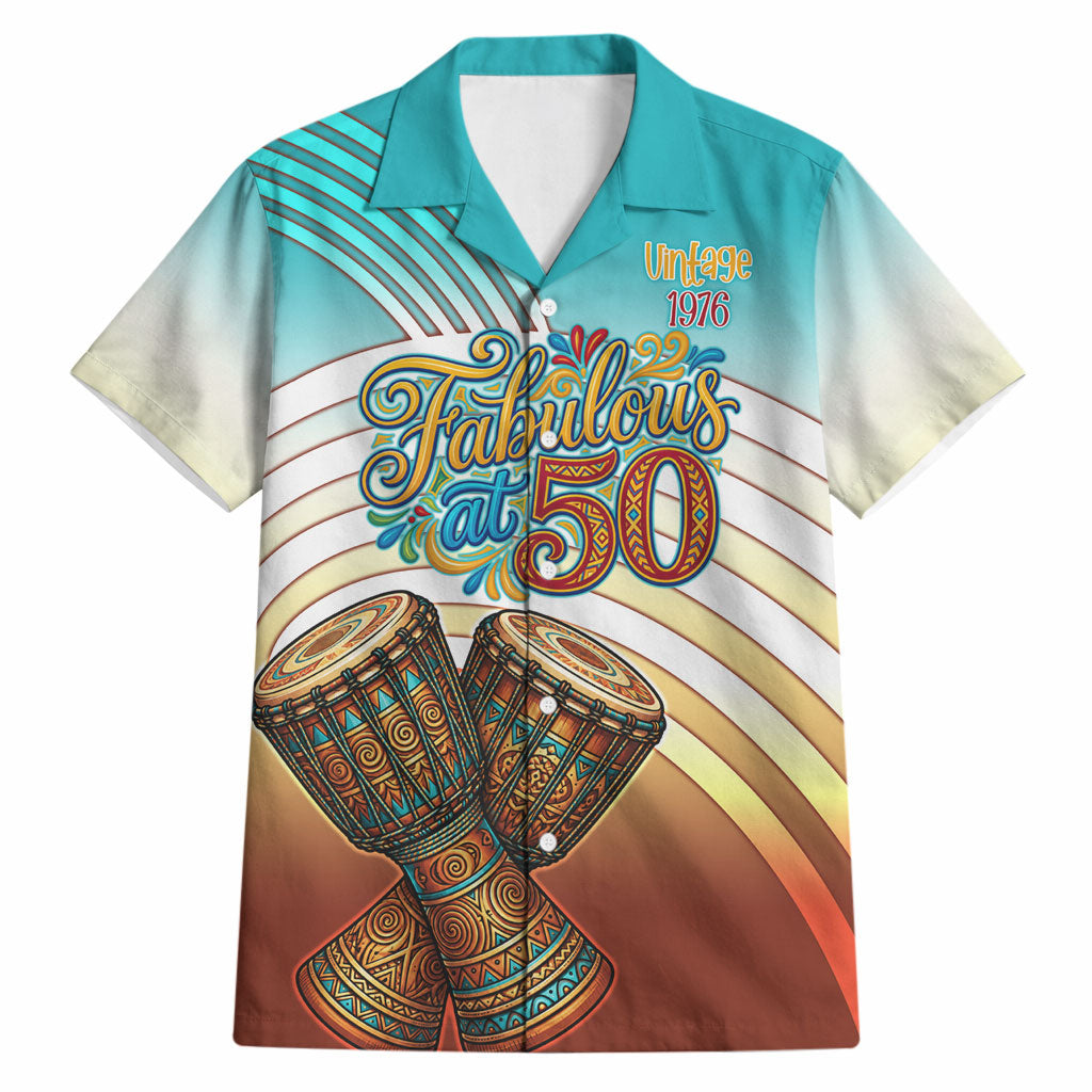 African 50th Birthday Hawaiian Shirt Vibrant Tribal Celebration Drums Vintage 1976