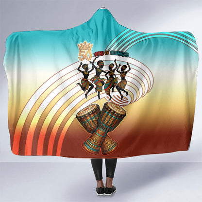 African 50th Birthday Hooded Blanket Vibrant Tribal Celebration Drums Vintage 1976