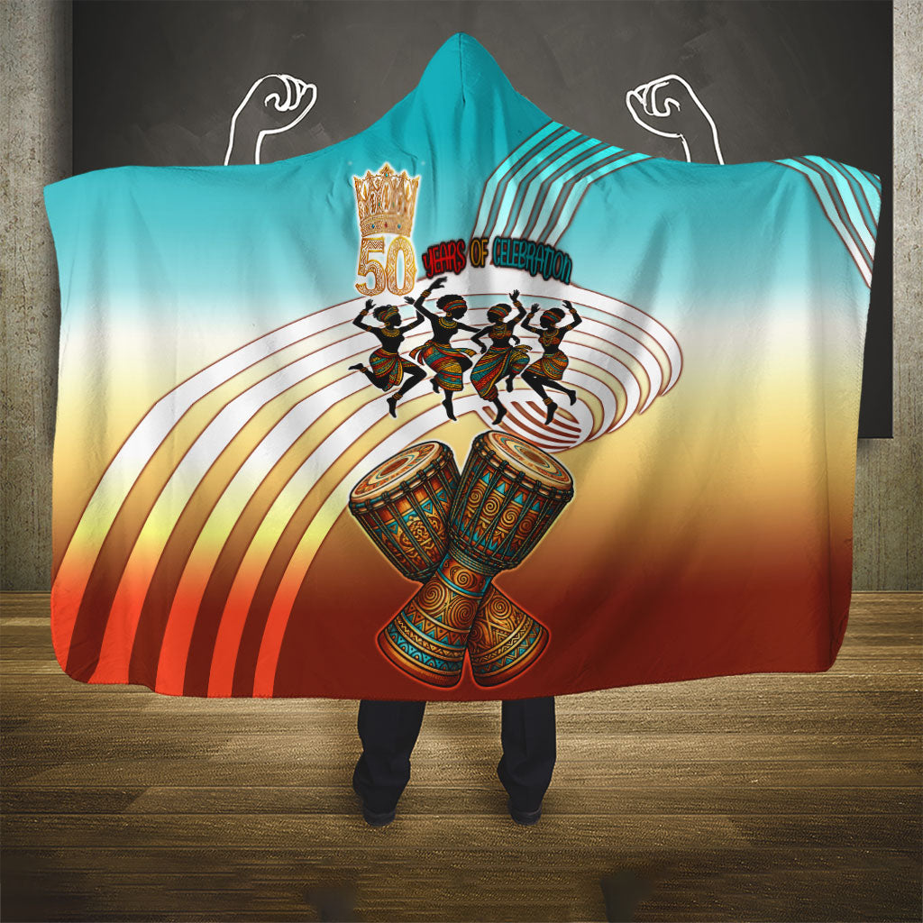 African 50th Birthday Hooded Blanket Vibrant Tribal Celebration Drums Vintage 1976
