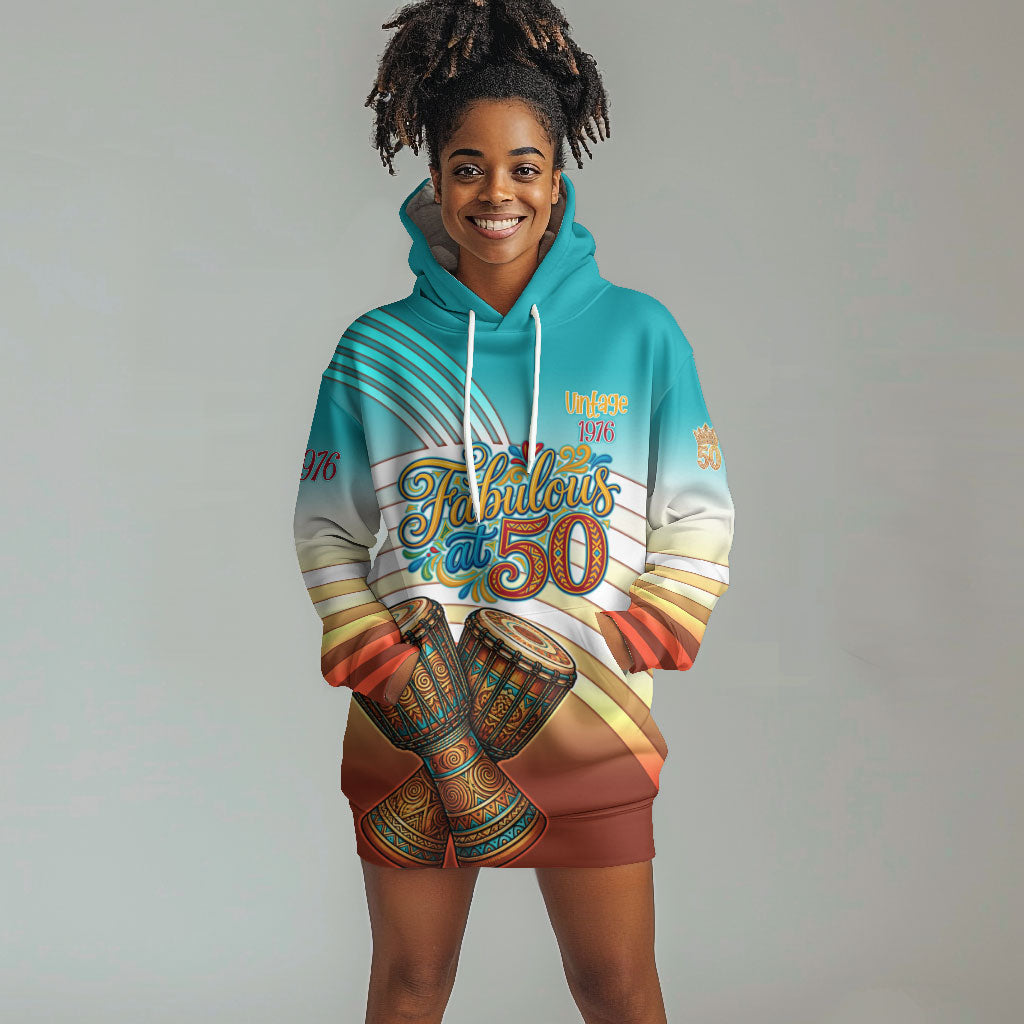 African 50th Birthday Hoodie Dress Vibrant Tribal Celebration Drums Vintage 1976