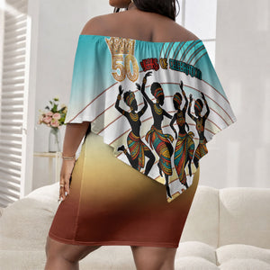 African 50th Birthday Off Shoulder Short Dress Vibrant Tribal Celebration Drums Vintage 1976