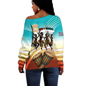 African 50th Birthday Off Shoulder Sweater Vibrant Tribal Celebration Drums Vintage 1976