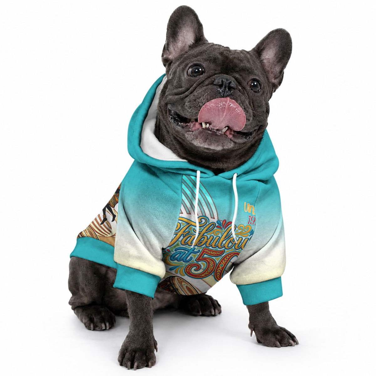 African 50th Birthday Pet Hoodie Vibrant Tribal Celebration Drums Vintage 1976