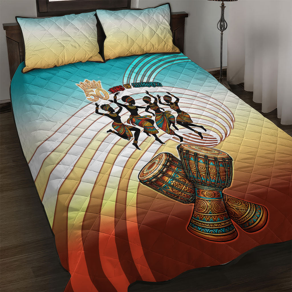 African 50th Birthday Quilt Bed Set Vibrant Tribal Celebration Drums Vintage 1976