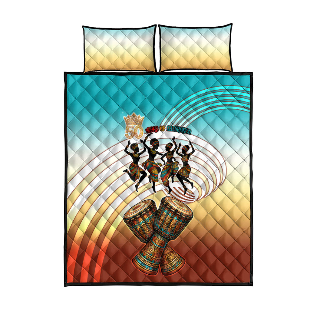 African 50th Birthday Quilt Bed Set Vibrant Tribal Celebration Drums Vintage 1976