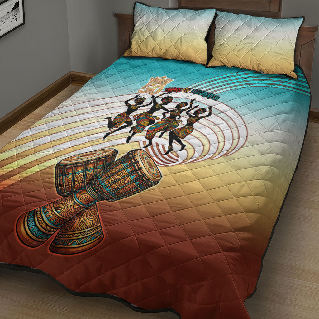 African 50th Birthday Quilt Bed Set Vibrant Tribal Celebration Drums Vintage 1976