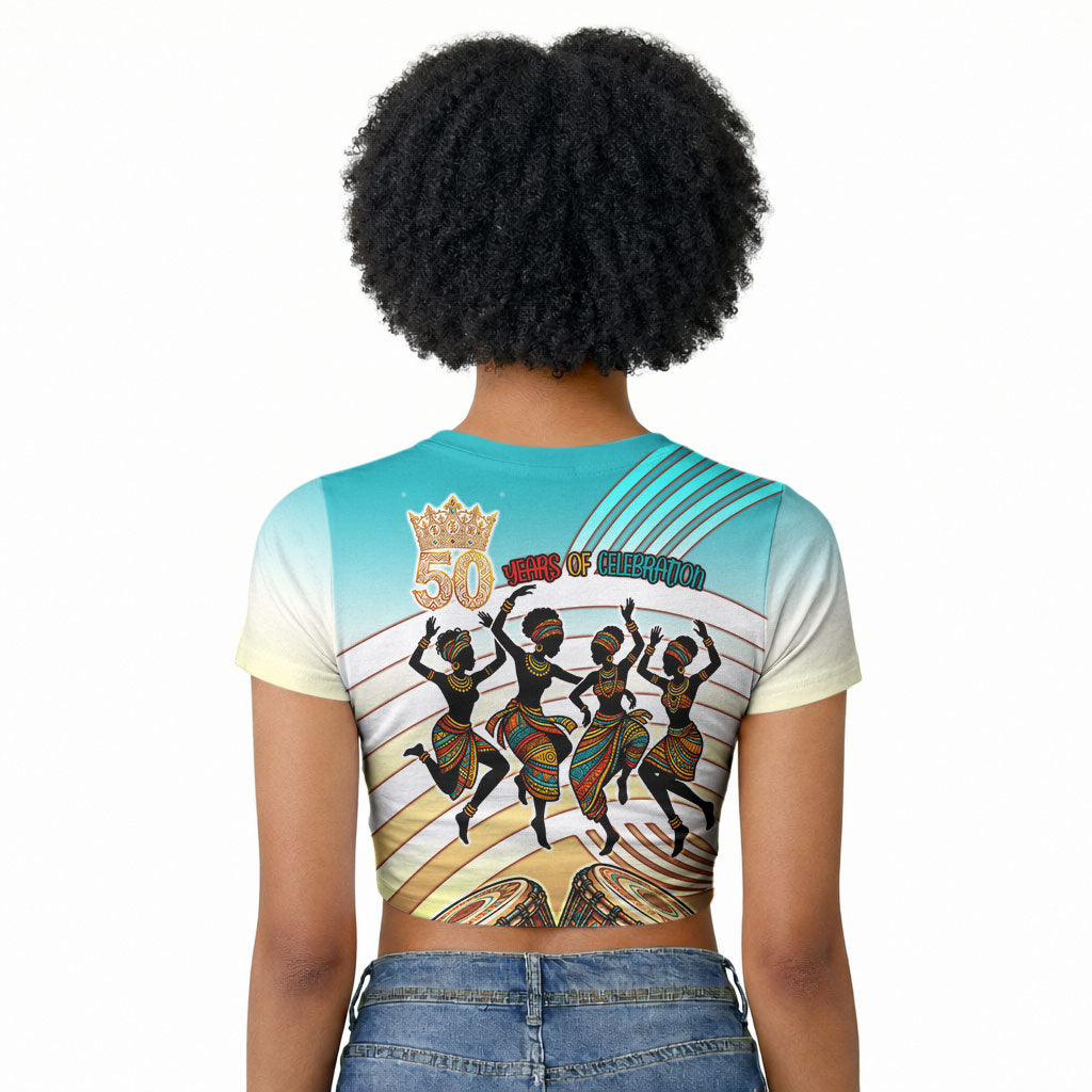 African 50th Birthday Raglan Cropped T shirt Vibrant Tribal Celebration Drums Vintage 1976