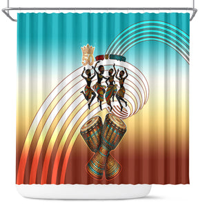 African 50th Birthday Shower Curtain Vibrant Tribal Celebration Drums Vintage 1976