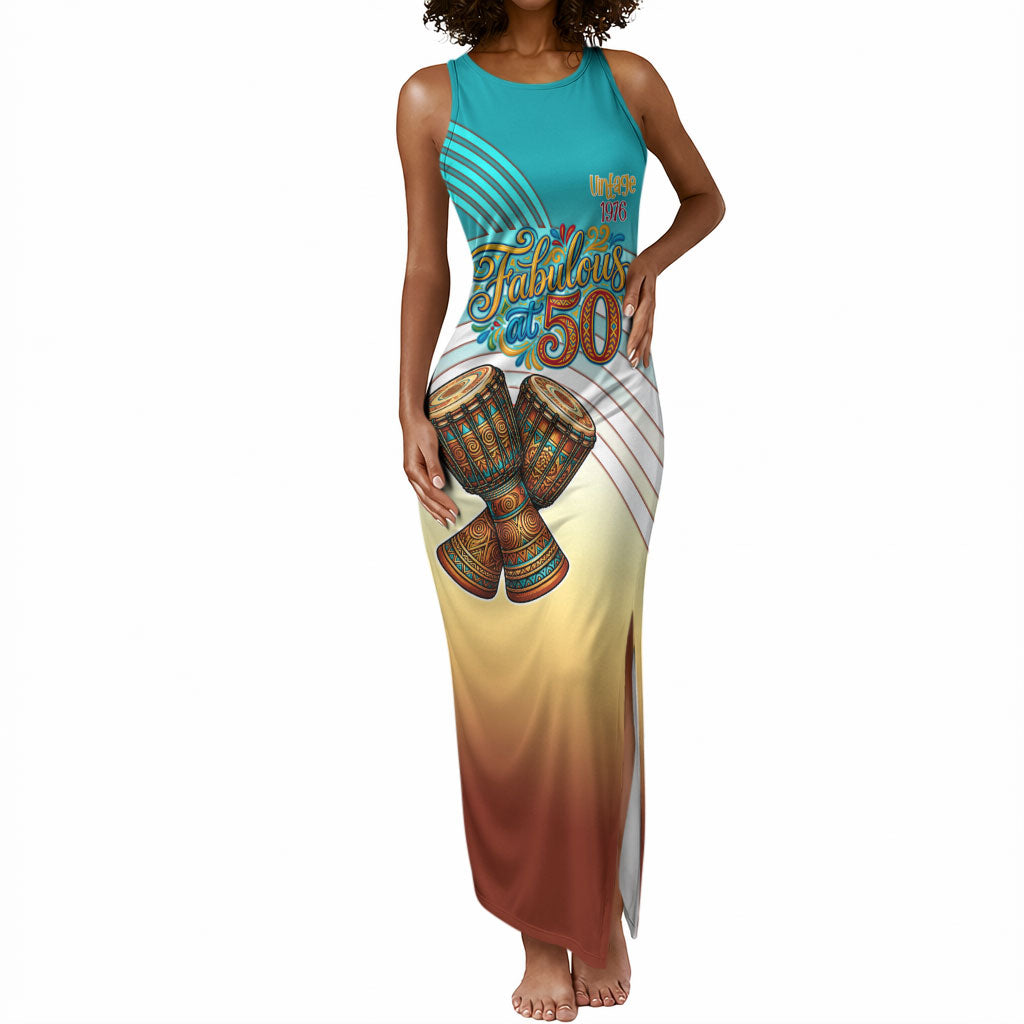 African 50th Birthday Tank Maxi Dress Vibrant Tribal Celebration Drums Vintage 1976