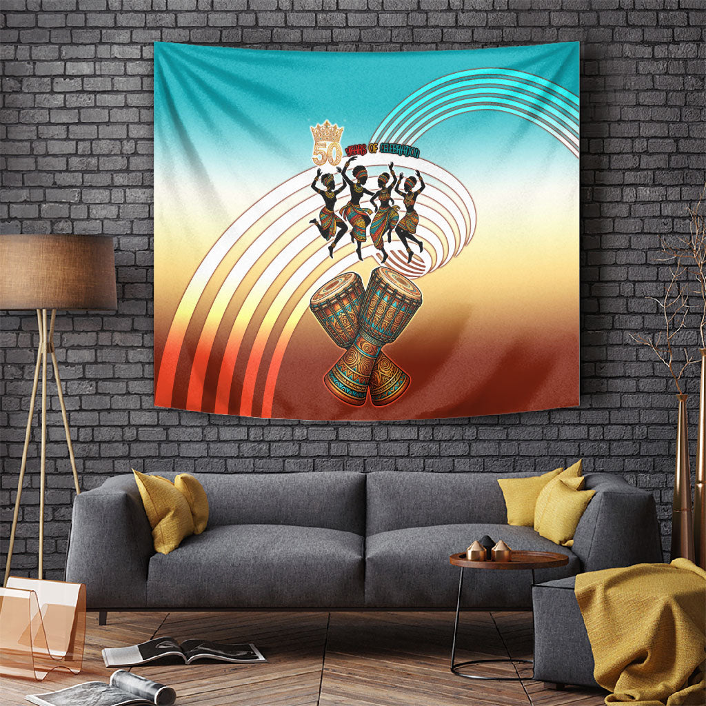 African 50th Birthday Tapestry Vibrant Tribal Celebration Drums Vintage 1976