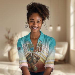 African 50th Birthday Women Casual Shirt Vibrant Tribal Celebration Drums Vintage 1976