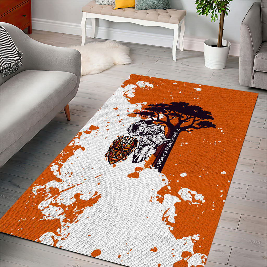 African 50th Birthday Wild And Free Area Rug Safari Wildlife Map Tribal Mask Heritage Art