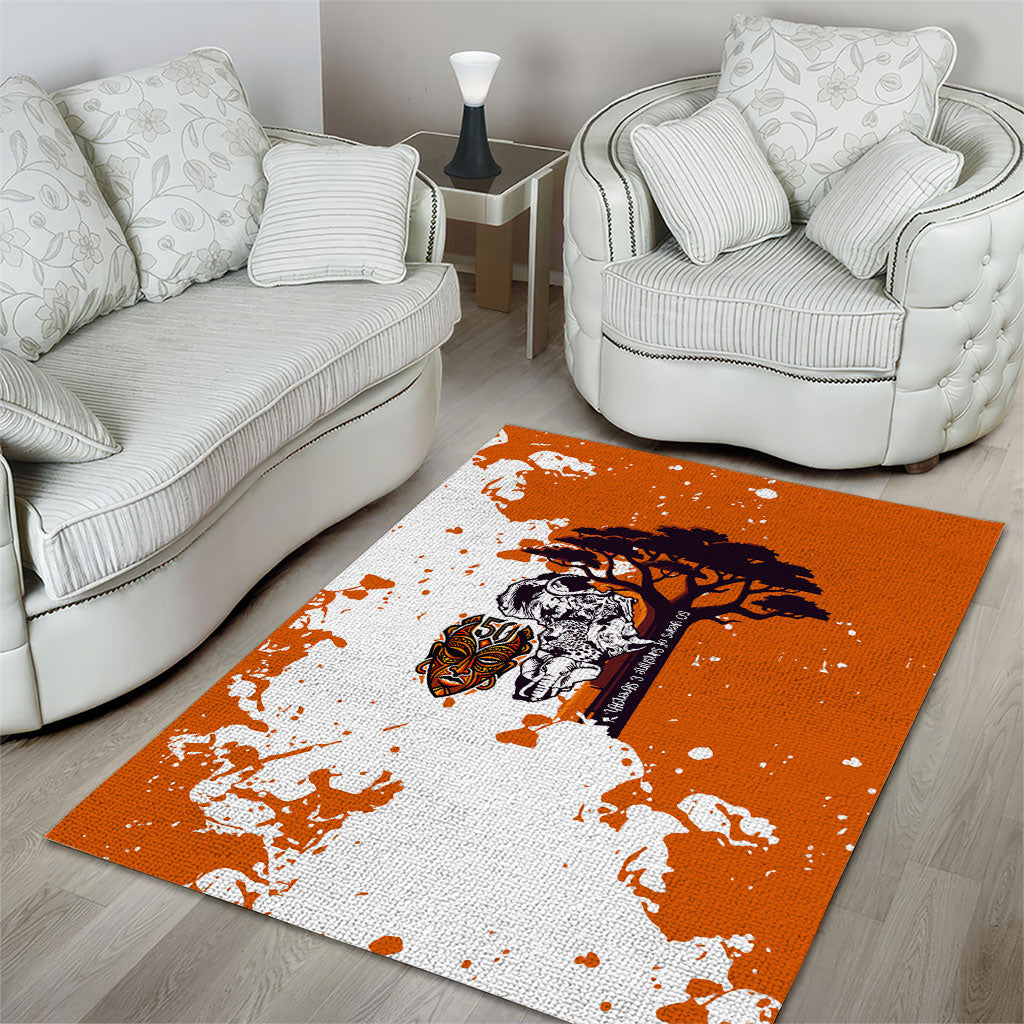 African 50th Birthday Wild And Free Area Rug Safari Wildlife Map Tribal Mask Heritage Art
