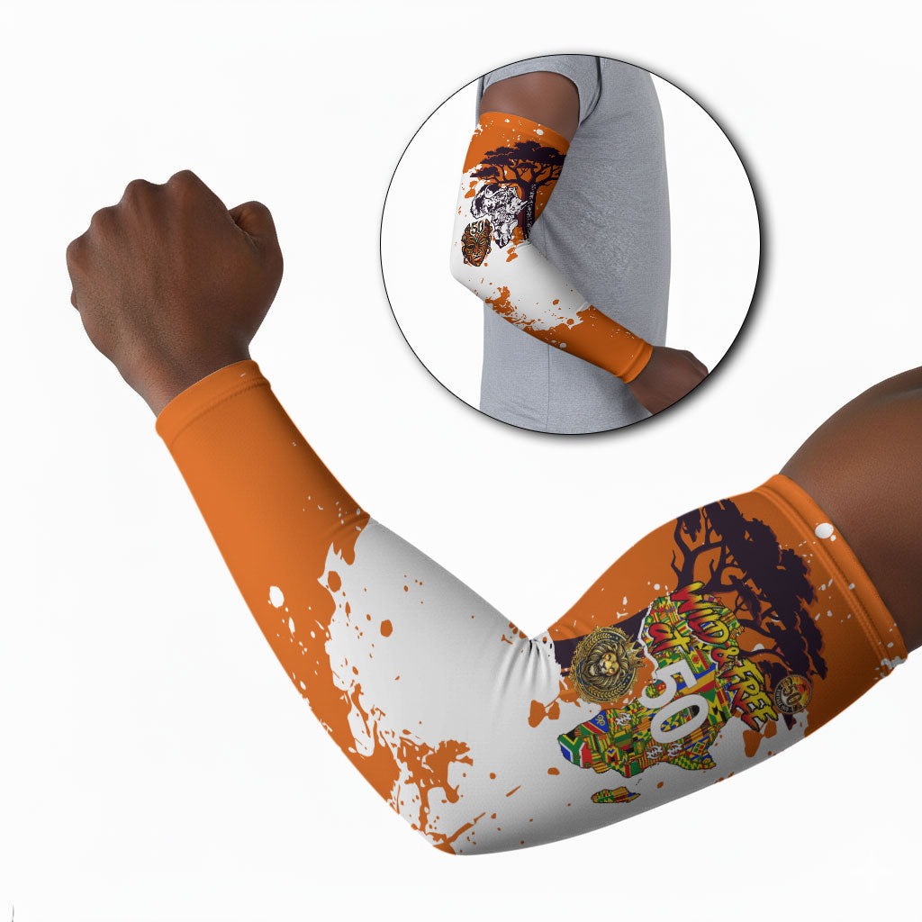 African 50th Birthday Wild And Free Arm Sleeves Safari Wildlife Map Tribal Mask Heritage Art