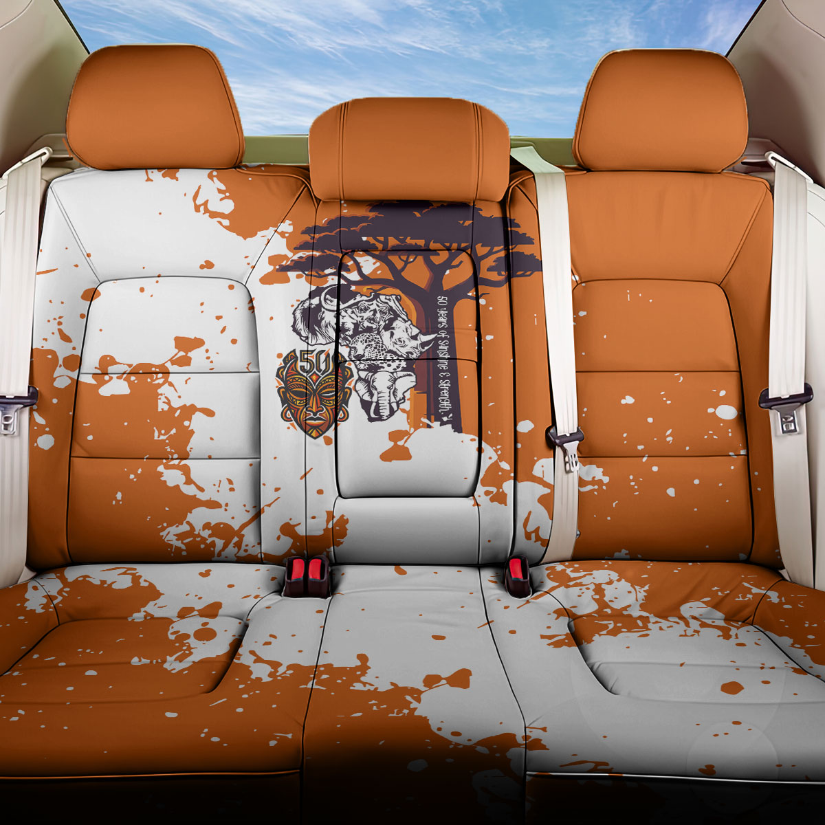 African 50th Birthday Wild And Free Back Car Seat Cover Safari Wildlife Map Tribal Mask Heritage Art