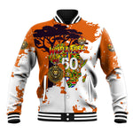 African 50th Birthday Wild And Free Baseball Jacket Safari Wildlife Map Tribal Mask Heritage Art
