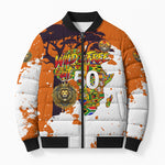 African 50th Birthday Wild And Free Bomber Puffer Jacket Safari Wildlife Map Tribal Mask Heritage Art