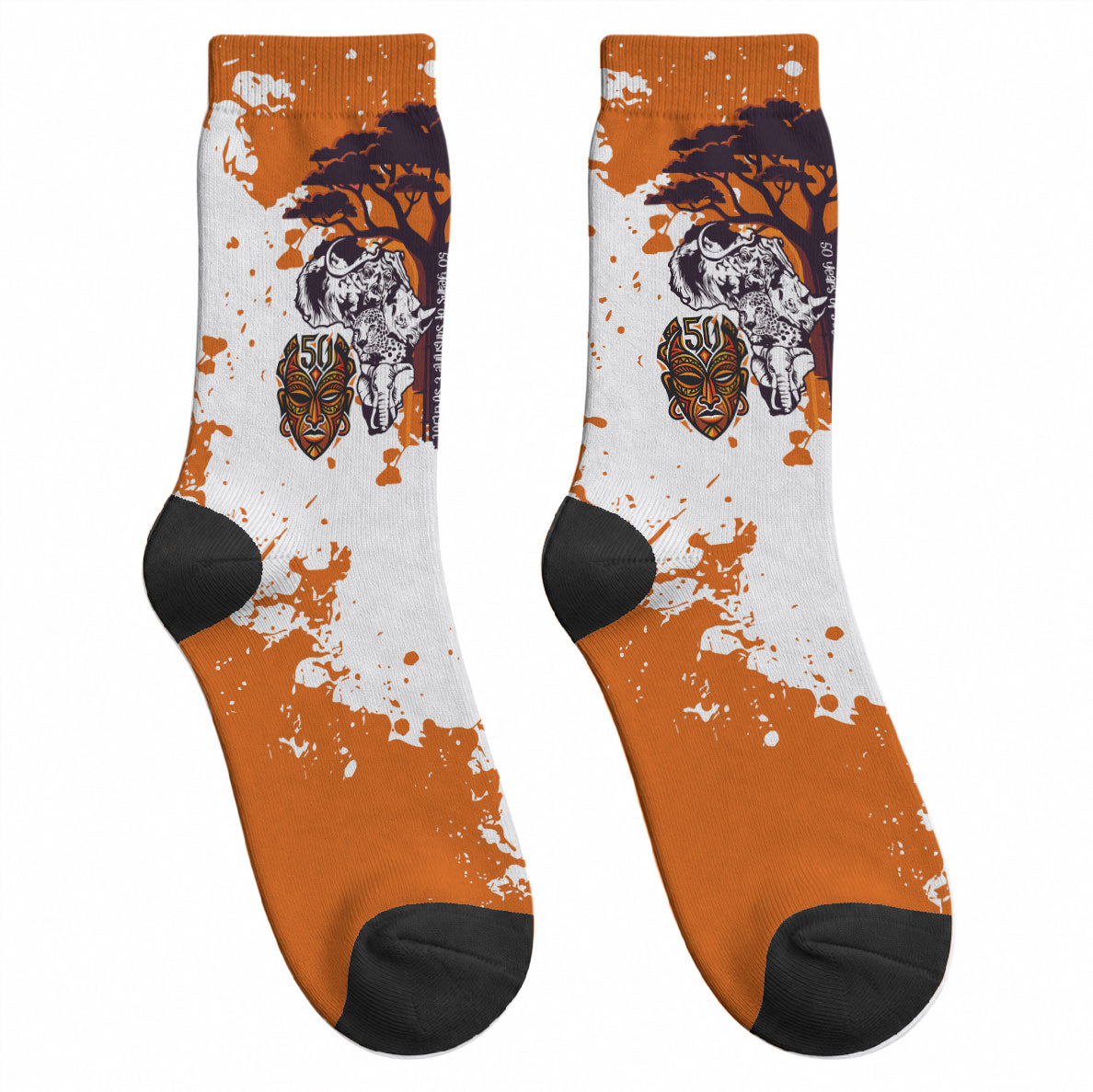 African 50th Birthday Wild And Free Crew Socks Safari Wildlife Map Tribal Mask Heritage Art