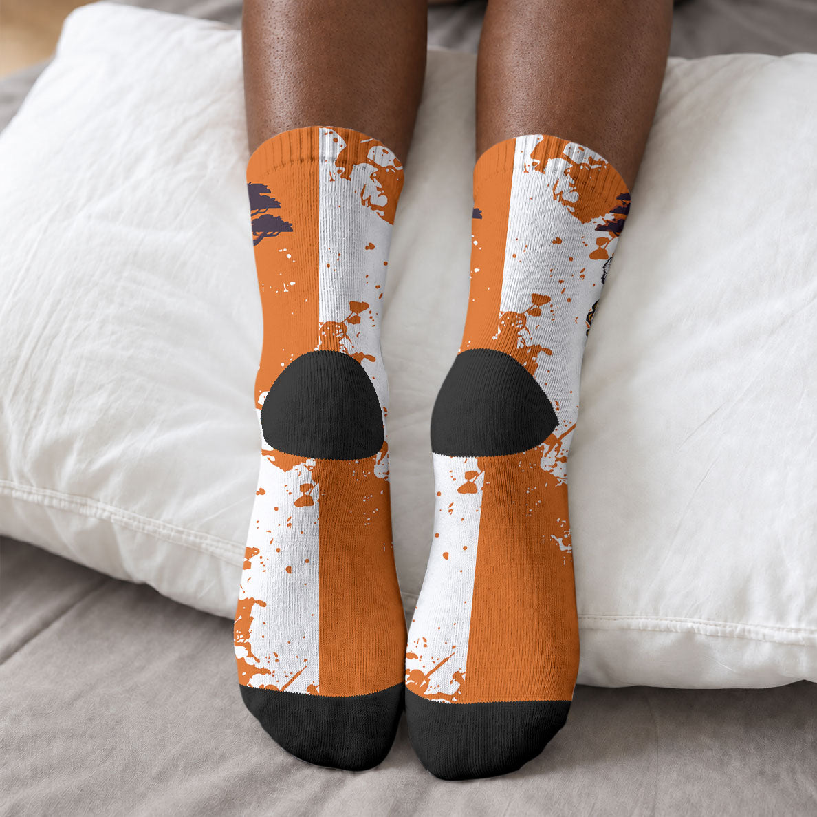 African 50th Birthday Wild And Free Crew Socks Safari Wildlife Map Tribal Mask Heritage Art