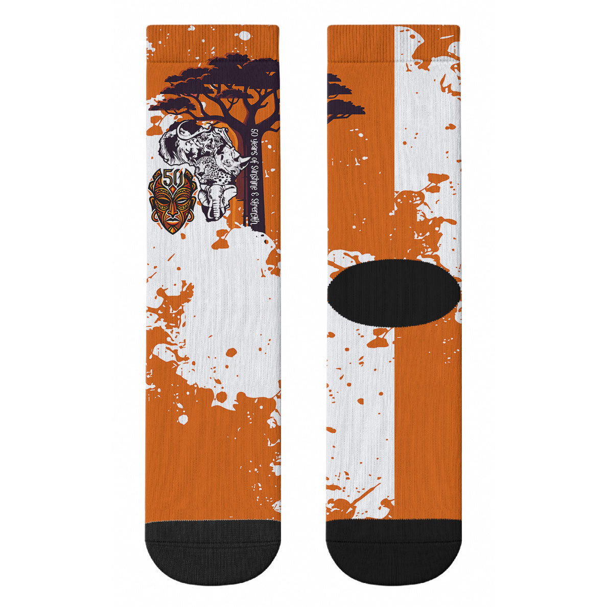 African 50th Birthday Wild And Free Crew Socks Safari Wildlife Map Tribal Mask Heritage Art