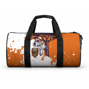 African 50th Birthday Wild And Free Duffle Bag Safari Wildlife Map Tribal Mask Heritage Art