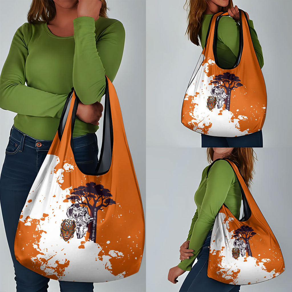 African 50th Birthday Wild And Free Grocery Bag Safari Wildlife Map Tribal Mask Heritage Art
