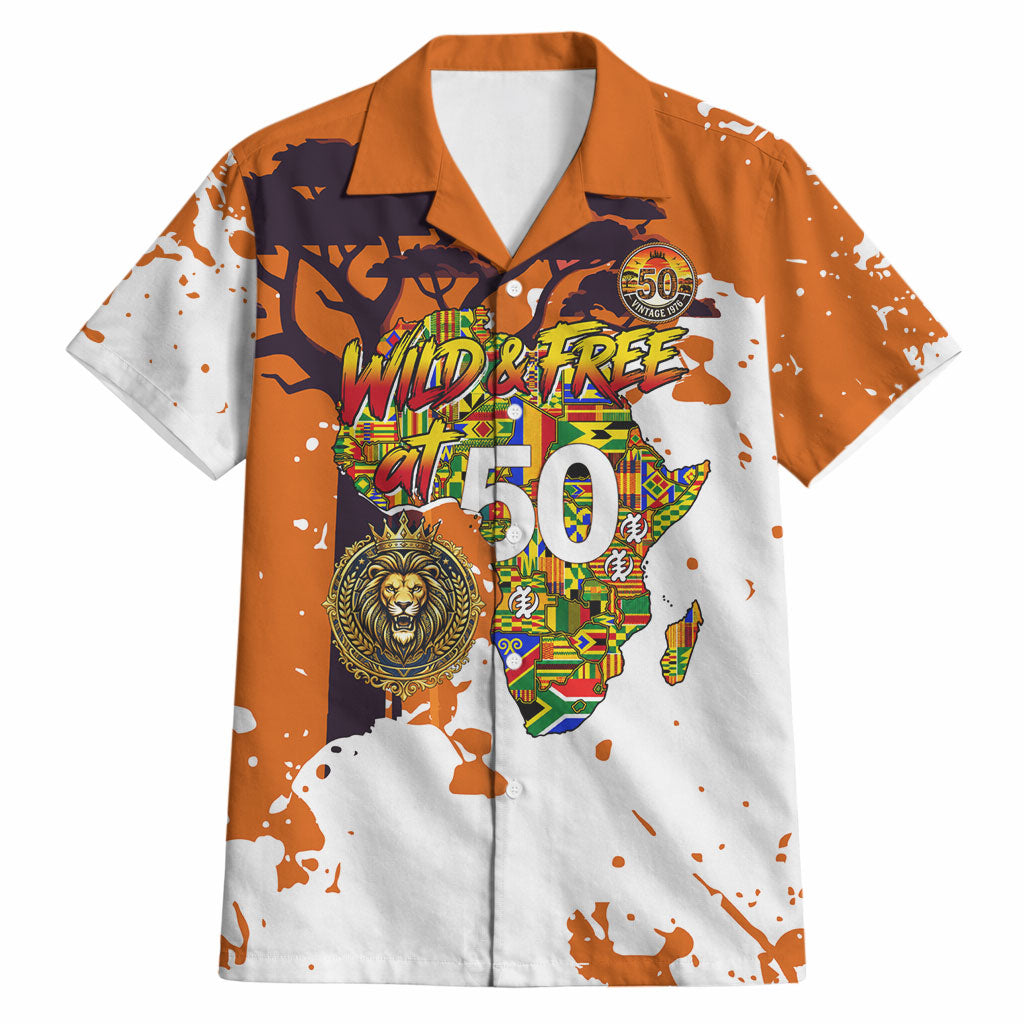 African 50th Birthday Wild And Free Hawaiian Shirt Safari Wildlife Map Tribal Mask Heritage Art
