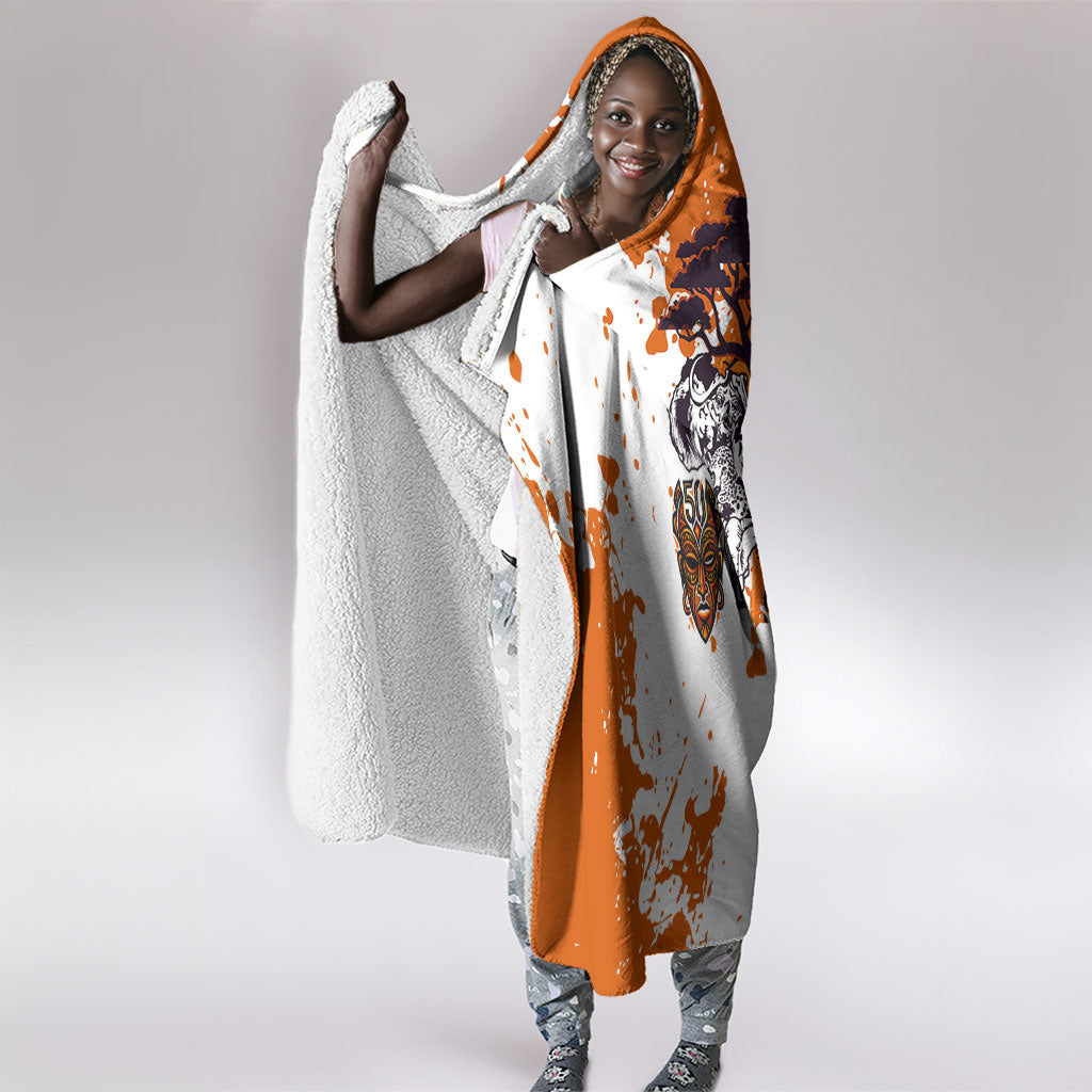 African 50th Birthday Wild And Free Hooded Blanket Safari Wildlife Map Tribal Mask Heritage Art