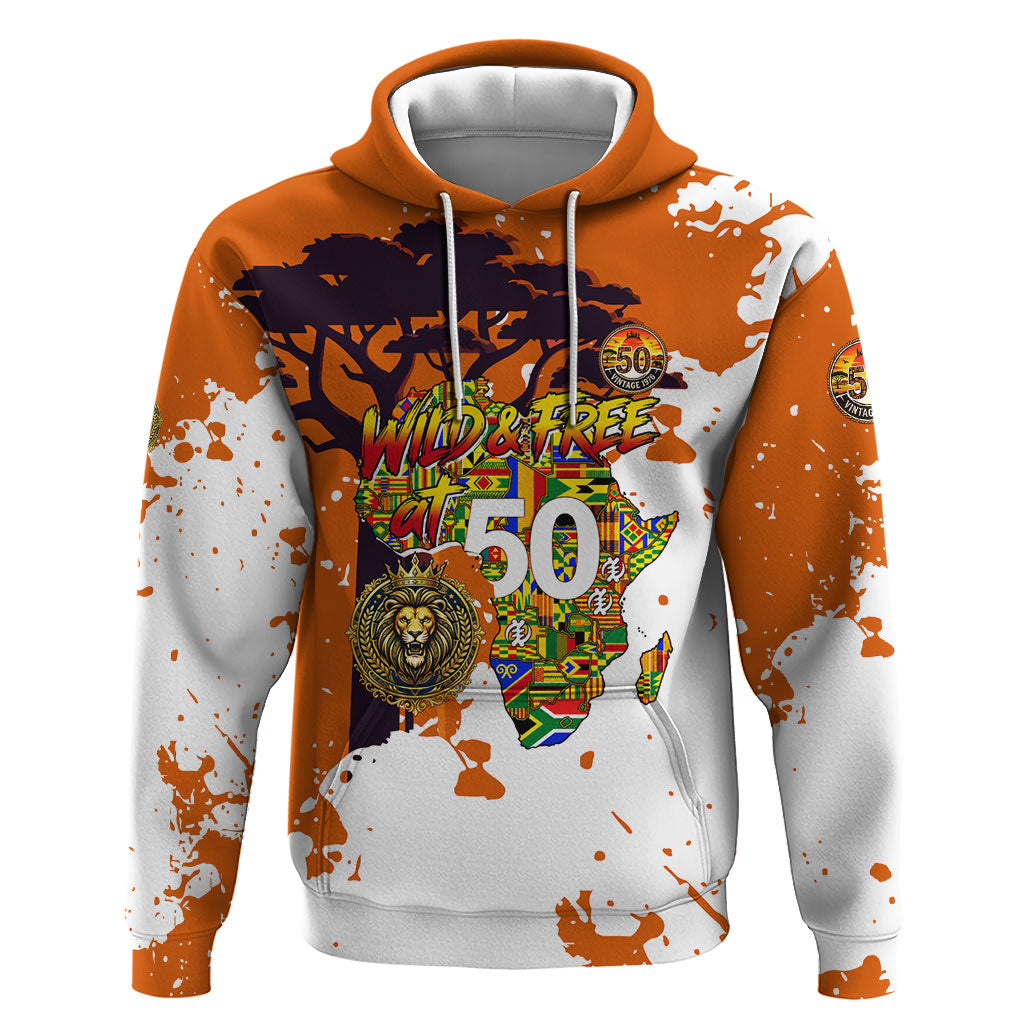 African 50th Birthday Wild And Free Hoodie Safari Wildlife Map Tribal Mask Heritage Art