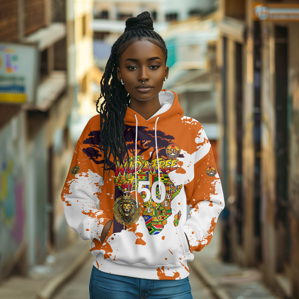 African 50th Birthday Wild And Free Hoodie Safari Wildlife Map Tribal Mask Heritage Art