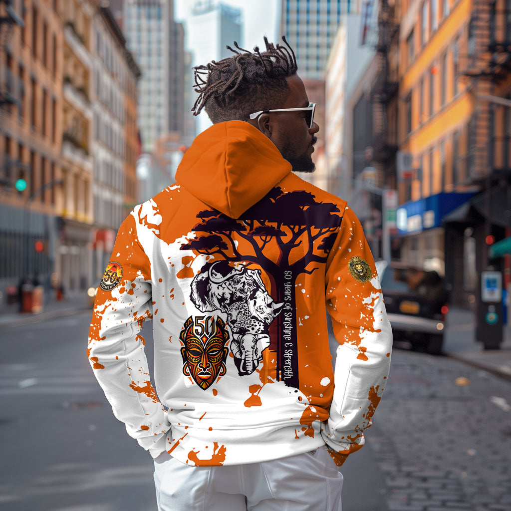 African 50th Birthday Wild And Free Hoodie Safari Wildlife Map Tribal Mask Heritage Art