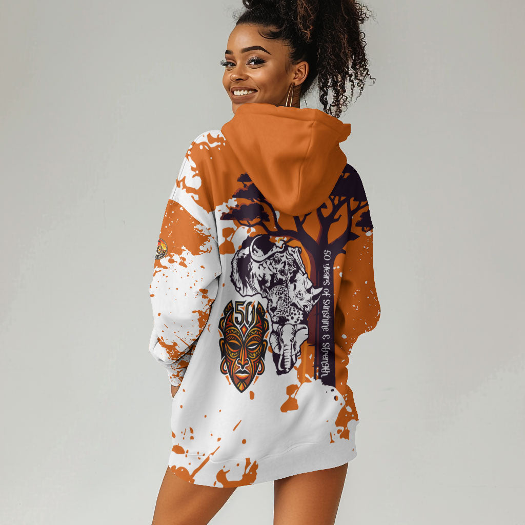 African 50th Birthday Wild And Free Hoodie Dress Safari Wildlife Map Tribal Mask Heritage Art