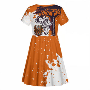 African 50th Birthday Wild And Free Kid Short Sleeve Dress Safari Wildlife Map Tribal Mask Heritage Art