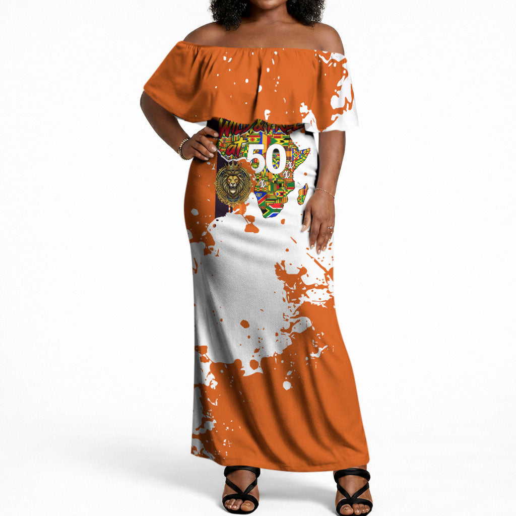 African 50th Birthday Wild And Free Off Shoulder Maxi Dress Safari Wildlife Map Tribal Mask Heritage Art