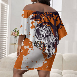African 50th Birthday Wild And Free Off Shoulder Short Dress Safari Wildlife Map Tribal Mask Heritage Art