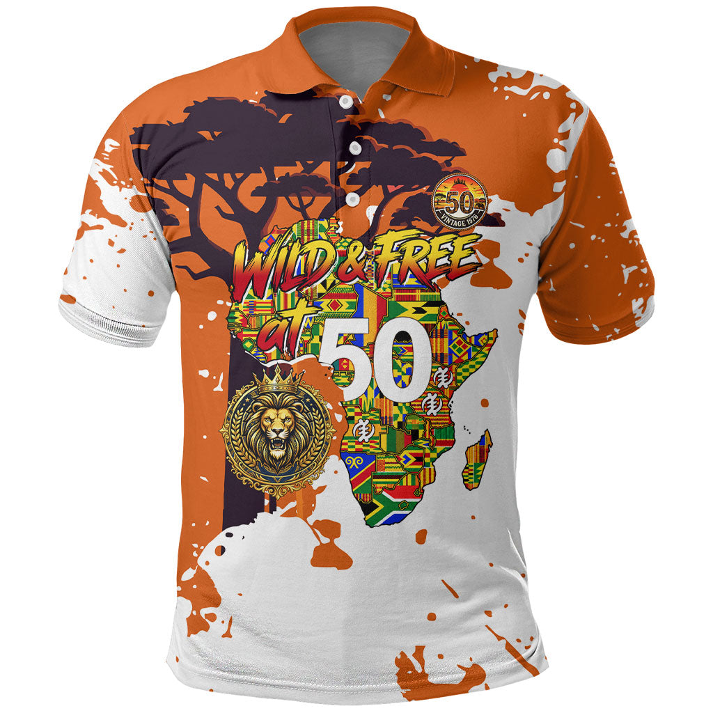 African 50th Birthday Wild And Free Polo Shirt Safari Wildlife Map Tribal Mask Heritage Art
