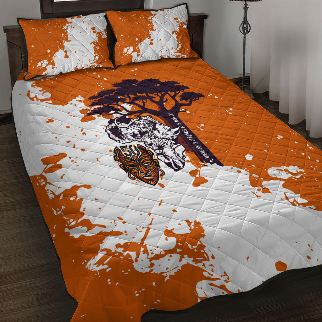 African 50th Birthday Wild And Free Quilt Bed Set Safari Wildlife Map Tribal Mask Heritage Art